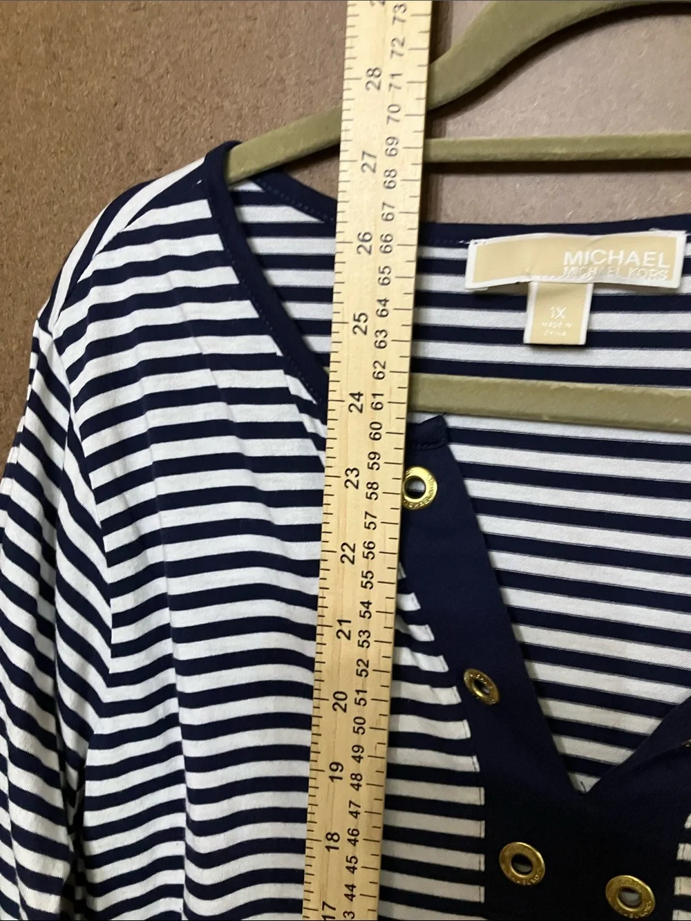 Michael Kors Navy & White Striped Long Sleeve Henley Top